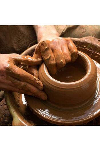 Piev Natural Handmade Baked Soil Casserole Pot with Lid 24 cm