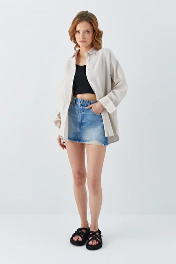 Mixray 4621 Women's Basic Shirt - Pleated Back and Stone Detail