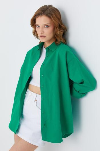 Mixray Green Basic Shirt - 4621 Women's Pleated Back