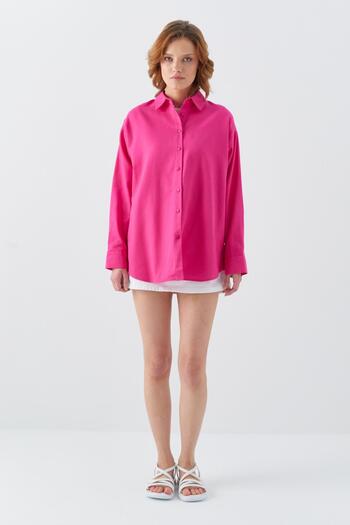 Mixray Fuchsia 4621 Women's Basic Pleated Shirt