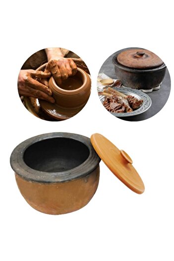 Piev Natural Handmade Baked Soil Casserole Pot with Lid 23 Cm