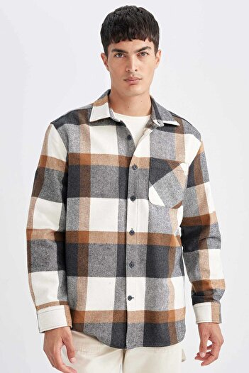 DeFacto Relax Fit Polo Neck Lumberjack Long Sleeve Shirt