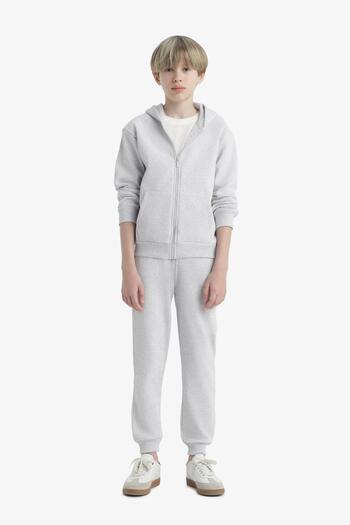 DeFacto Boy's Gray Hooded Pique School Cardigan