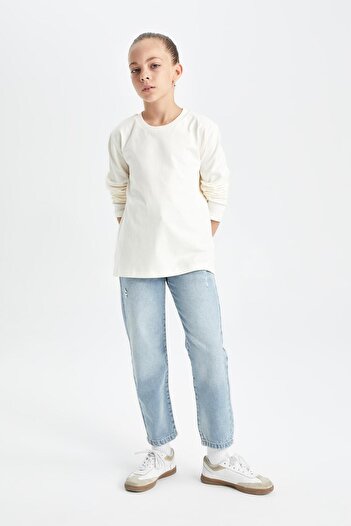 DeFacto Girl's Mom Fit Ripped Detailed Skinny Jeans Trousers with Pockets C8532A824Au