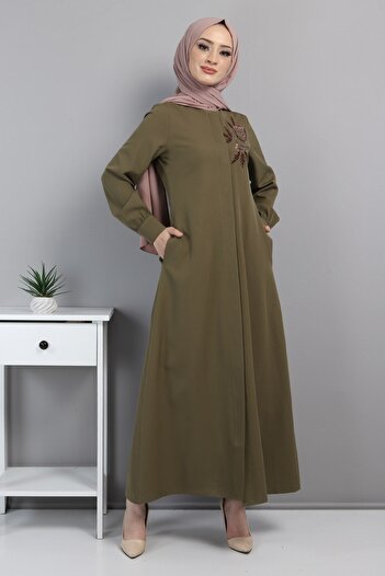 Modamihram Embroidered Hijab Ferace Khaki 10773