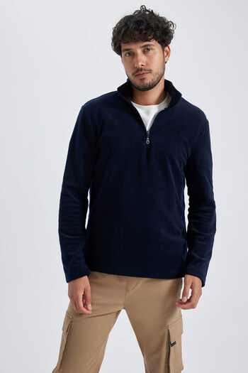 DeFacto Regular Fit Zippered High Collar Half Zipper Fleece Sweatshirt