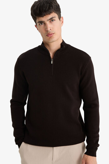 DeFacto Basic-Strickpullover mit Stehkragen und Reißverschluss – Standard Fit A5184ax24au