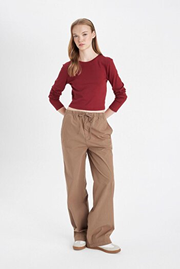 DeFacto Cool Straight Fit Poplin παντελόνι - με ίσιες τσέπες και ελαστικό κορδόνι στη μέση 3163409