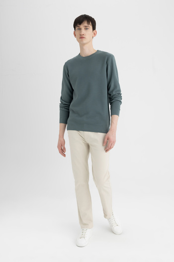 DeFacto Standard-Passform, normaler Schnitt, Rundhalsausschnitt, Muline-Muster, Strickpullover A5181ax24sp
