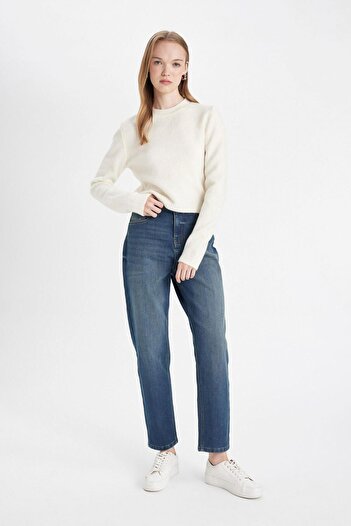 DeFacto Comfort Mom High Waist Ankle Length Jean Washed Trousers D1403Ax24Wn