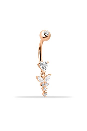 Dianora Piercing 14 Ayar Altın Kalp Taşlı Sallantılı Göbek Piercing