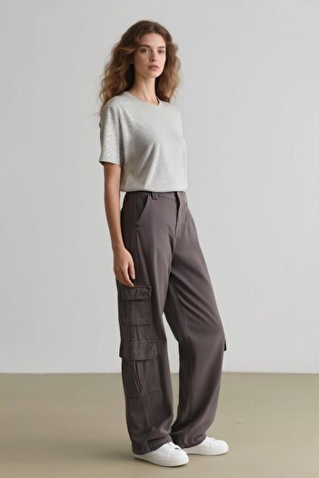 DeFacto Straight Fit Gabardin Pantolon Kargo Cepli Normal Bel Düz Paça D3762AX24AU