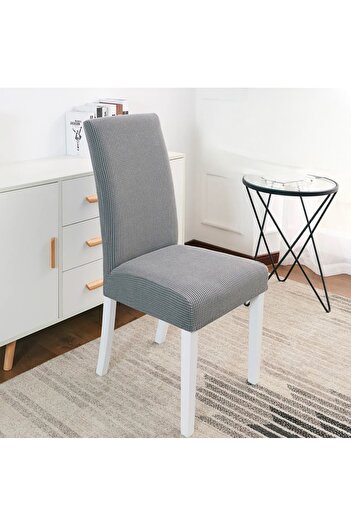 uzhanem 6 Pieces Lycra Chair Cover, Chair Cover Washable Piti Square Pattern Gray