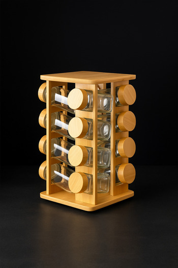 Tohana Bamboo 16-Piece Square Spice Ball with Swivel Stand
