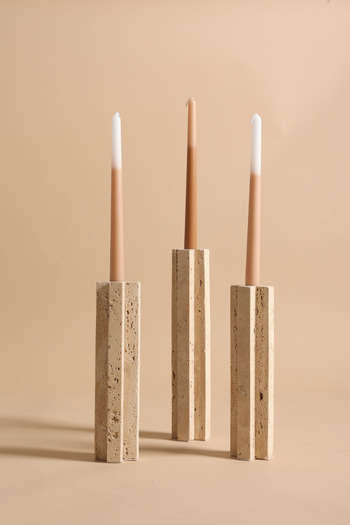 touche deco Tall Travertine Candle Holder - 1 Piece Large