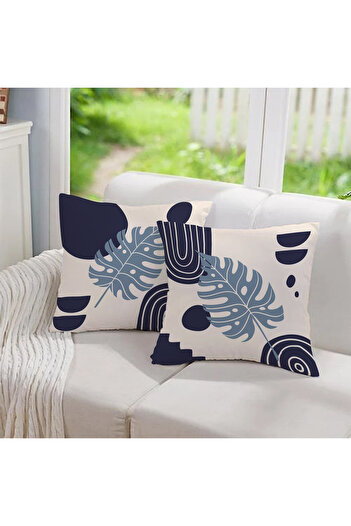 Hayal Dekoratif Bohemian Boho Themed Blue Cream Colored Decorative Gift 2-Piece Sofa Pillow - Throw Pillow Case Set