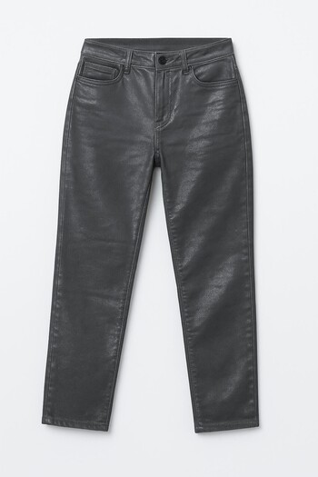 Bluewhite Women's High Waist Shiny Candle Fabric Wide Leg Jean Pants