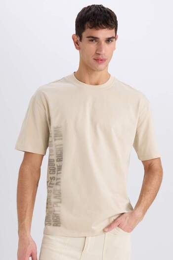 DeFacto 100 % Baumwolle, Boxy Fit, Rundhalsausschnitt, bedrucktes Kurzarm-T-Shirt D5598AX25SP