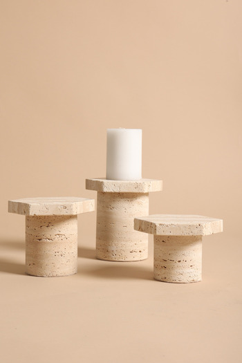 touche deco Wide Travertine Candle Holder - Large