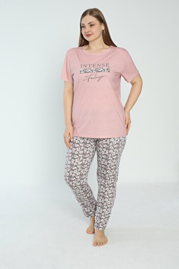 Cotpark Women's Plus Size Cotton Viscose Fabric Short Sleeve Pajamas Set 14496