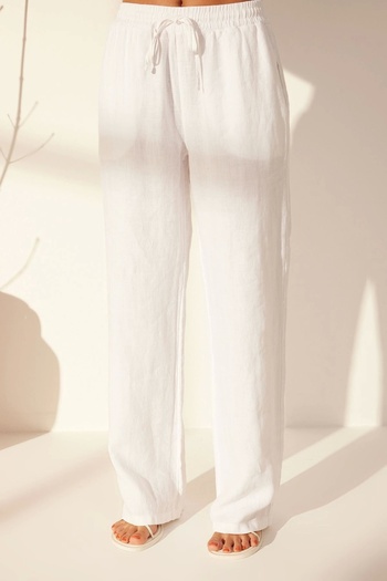 VibeGaia High Waist Elastic Waist Wide Leg Linen Women's Trousers