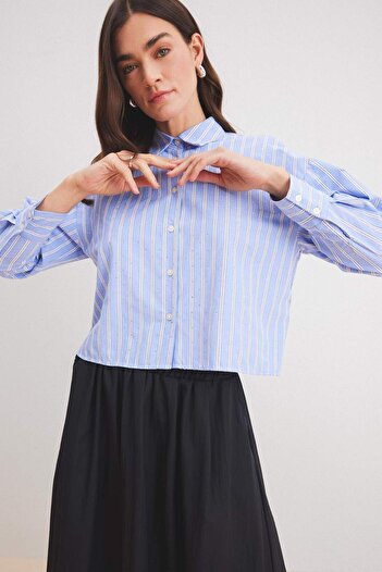 DeFacto Relax Fit Striped Poplin Long Sleeve Shirt E1261Ax25Sp