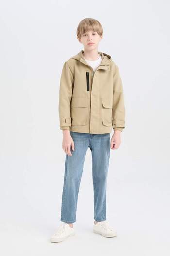 DeFacto Boy's Water Repellent - Hooded and Zippered Raincoat D5914A825Sp