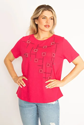 Şans Women's Large Size Fujia Stone Detailed Blouse 65n34525