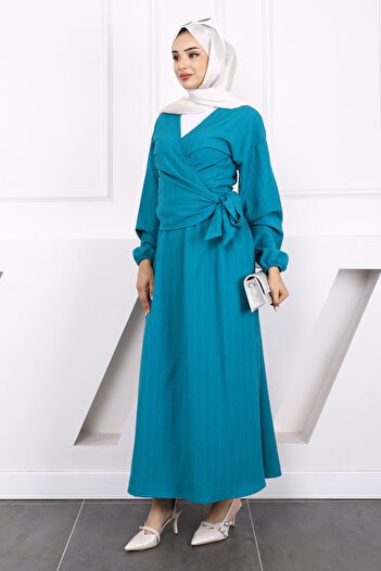 İmajButik Petrol Green Side Tie Blouse Skirt Suit