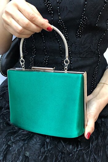 NAZART Women's Satin Green Evening Dress Clutch Portfolio Ladies Bag