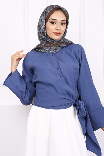 İmajButik Πουκάμισο Modal με δεμένη μέση Indigo