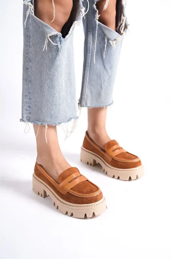 Mubiano MB1190-TB Παχιά σόλα Luxury Suede Tan Γυναικείο College Loafer