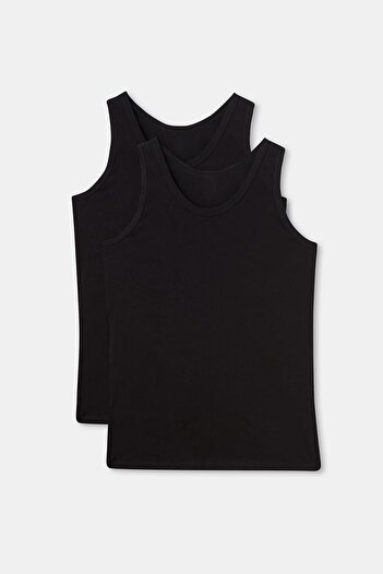Dagi Black Wide Collar Combed Cotton Men's 2-Piece Undershirt