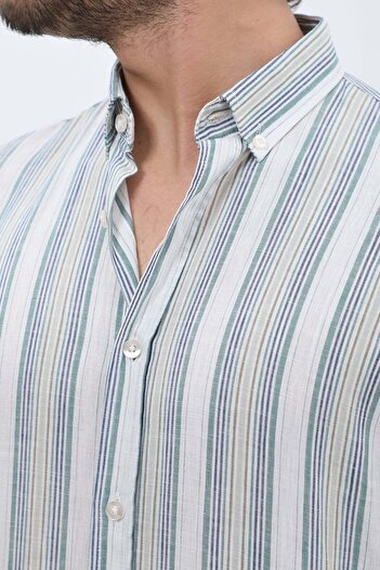SHIRTSPRO shirtpro cotton regular fit short sleeve button down collar shirt in green color stripes pattern