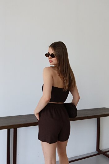 Laluvia Brown Halter Neck Bustier Suit - 30352