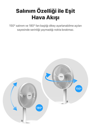 Xenon Smart Taşınabilir Şarjlı Vantilatör 24 Saat Kullanım 3 Kademeli 180° Sessiz Ayaklı Katlanabilir Fan X6103