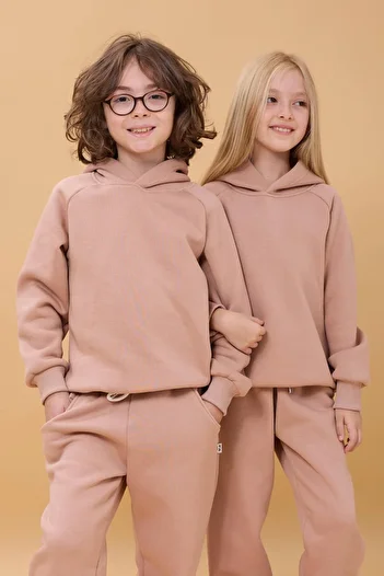 Perendi Raglan Sleeve Hooded Fleece Inside Unisex Children's Set Brown