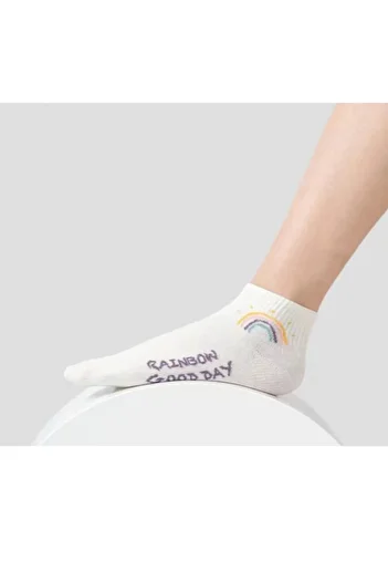 Esinti 5 Pairs Women's Ankle Length Summer Booties Socks – Cotton, Seamless Toe, Rainbow Pattern Socks Set