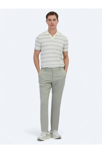 Kip Light Khaki Woven Jogging Fit Casual Cotton Blend Trousers