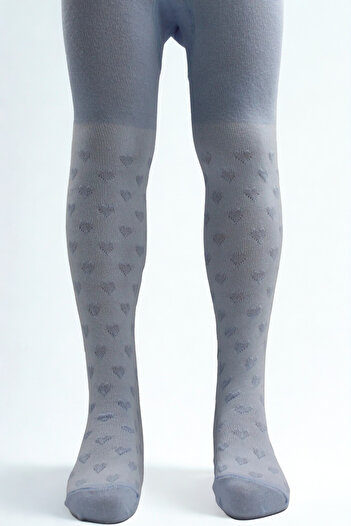 KARDEŞLER ÇORAP Blue Heart Patterned Cotton Girl's Pantyhose