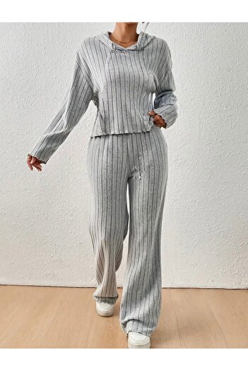 caddekombin Kadın Yünlü Bol Paça Oversize Kalıp Pijama Takımı