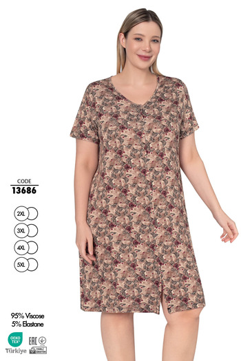 Cotpark Women's Plus Size Viscose Combed Cotton Fabric Patterned Nightgown 13686
