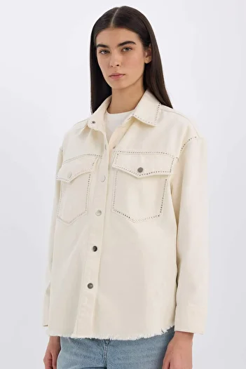 DeFacto Oversize Wide Fit Pocket Tasseled Gabardine Long Sleeve Jacket Shirt D5266Ax24Au
