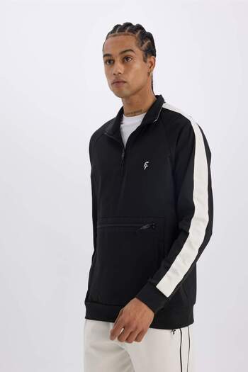 DeFacto DeFactoFit Standart Fit Fermuarlı Dik Yaka Skuba Dalgıç Kumaş Cepli Sporcu Sweatshirt X9124AZ24AU