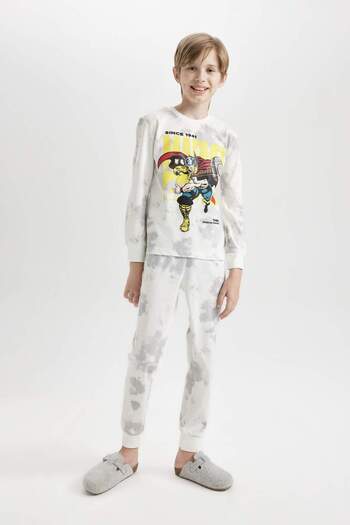 DeFacto Boy's Pajamas Set Marvel Comics Long Sleeve Top with Elastic Waist Long Bottom D5341A824Wn