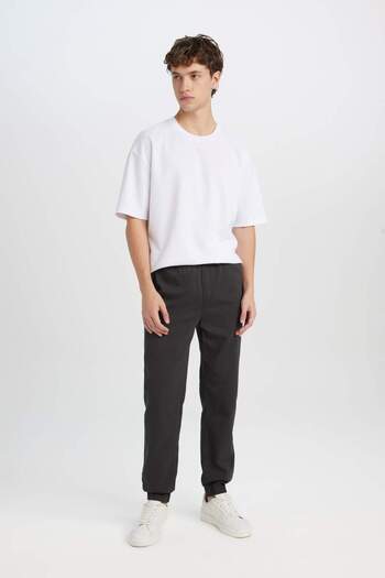 DeFacto 100% Cotton Jogger Gabardine Trousers Regular Fit Waist Lace-Up Elastic Leg D5927Ax24Au