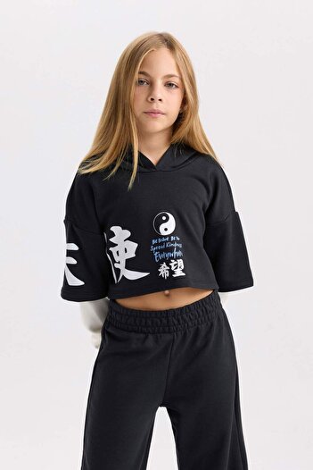 DeFacto Kız Çocuk 2'li Takım Baskılı Sweatshirt Beli Lastikli Eşofman Altı D4066A824WN