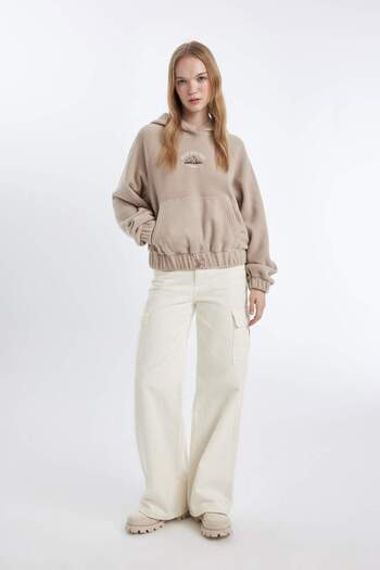 DeFacto Neujahrs-Thema – Cooles, locker sitzendes Fleece-Sweatshirt mit Kapuze und Kängurutasche C8197ax24wn