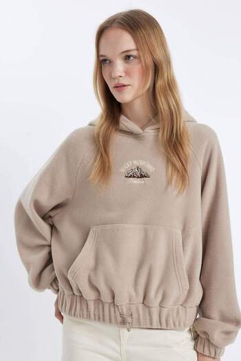 DeFacto Neujahrs-Thema – Cooles, locker sitzendes Fleece-Sweatshirt mit Kapuze und Kängurutasche C8197ax24wn