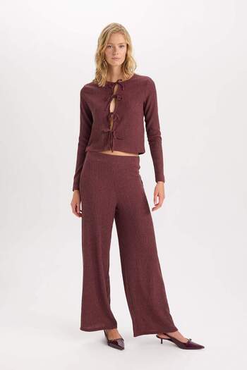 DeFacto Wide Leg Geniş Bol Paça Beli Lastikli Basic Düz Bürümcük Pantolon D6300AX24AU